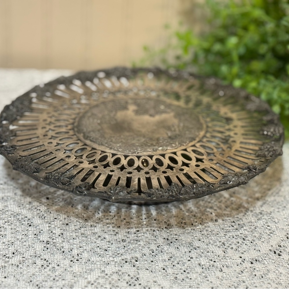 Vintage Serving Tray Silver Plated Fruits Knickerbocker High Grade Metal #1161